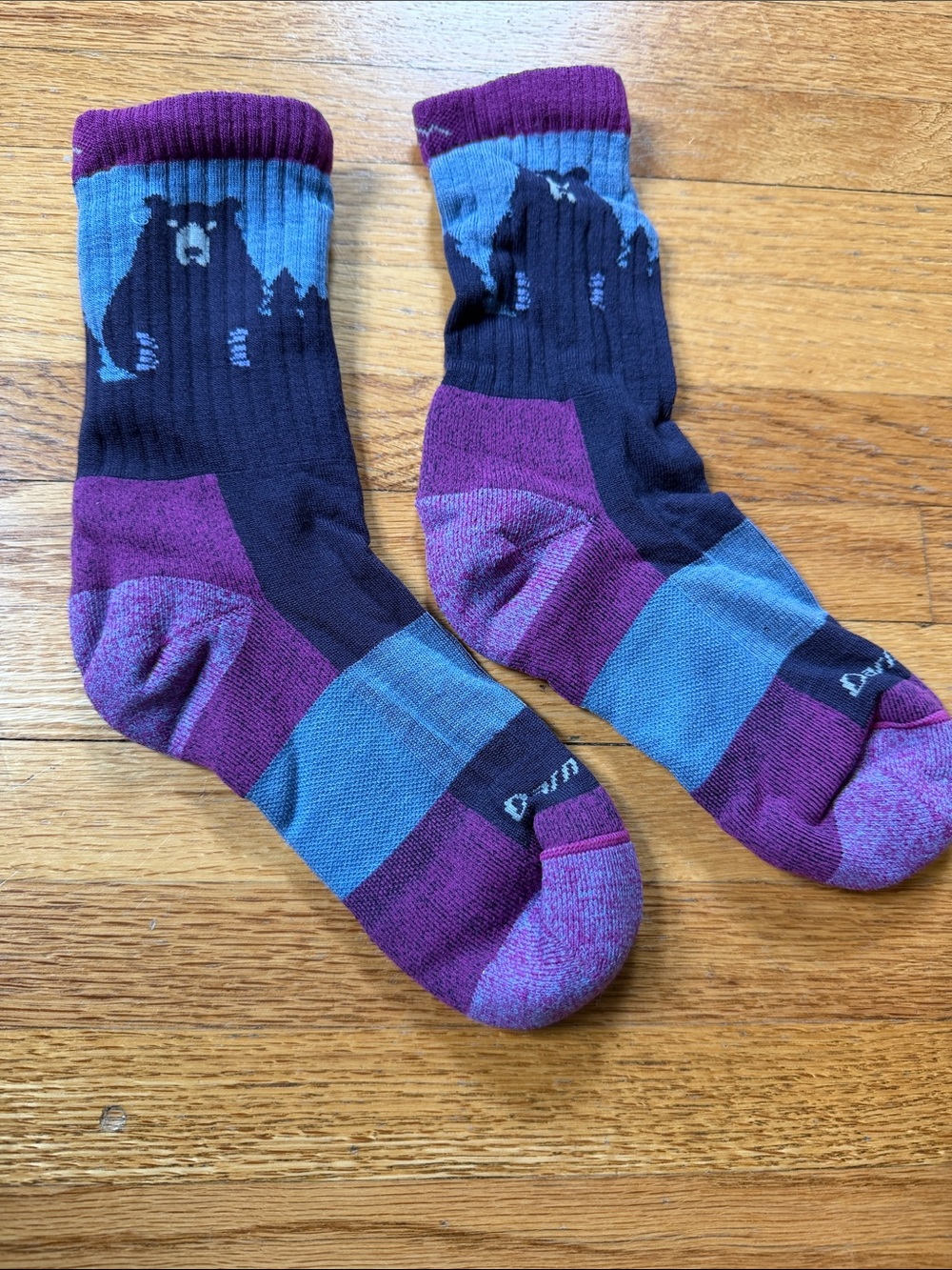 Kids Bear Crew Socks in Purple & Blue